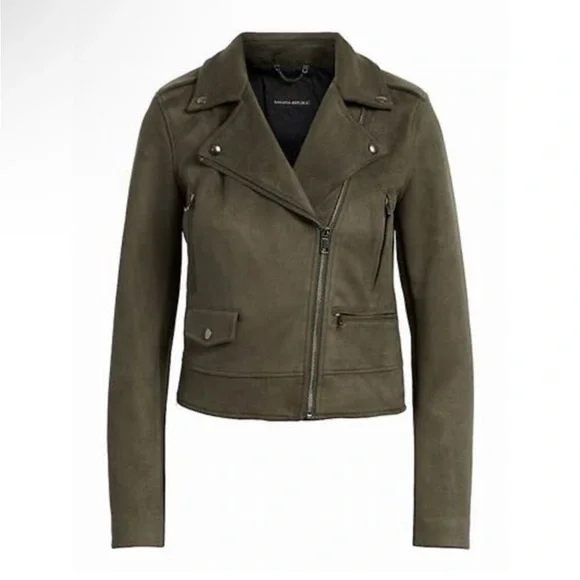 Banana Republic Green Vegan Faux Suede Motorcycle Jacket Size M - Picture 1 of 12